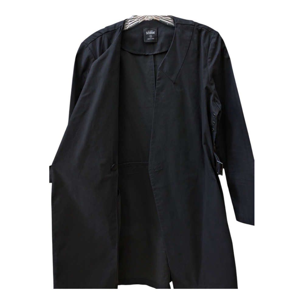 Kate Spade Saturday Black Trench Coat Wrap Professional Sz S - Picture 6 of 8